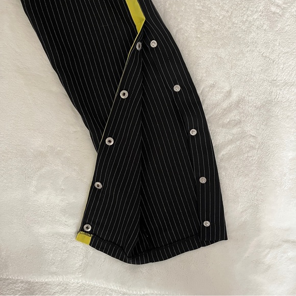 Black pinstripe pants with yellow/green stripe on side and snaps - Picture 4 of 5